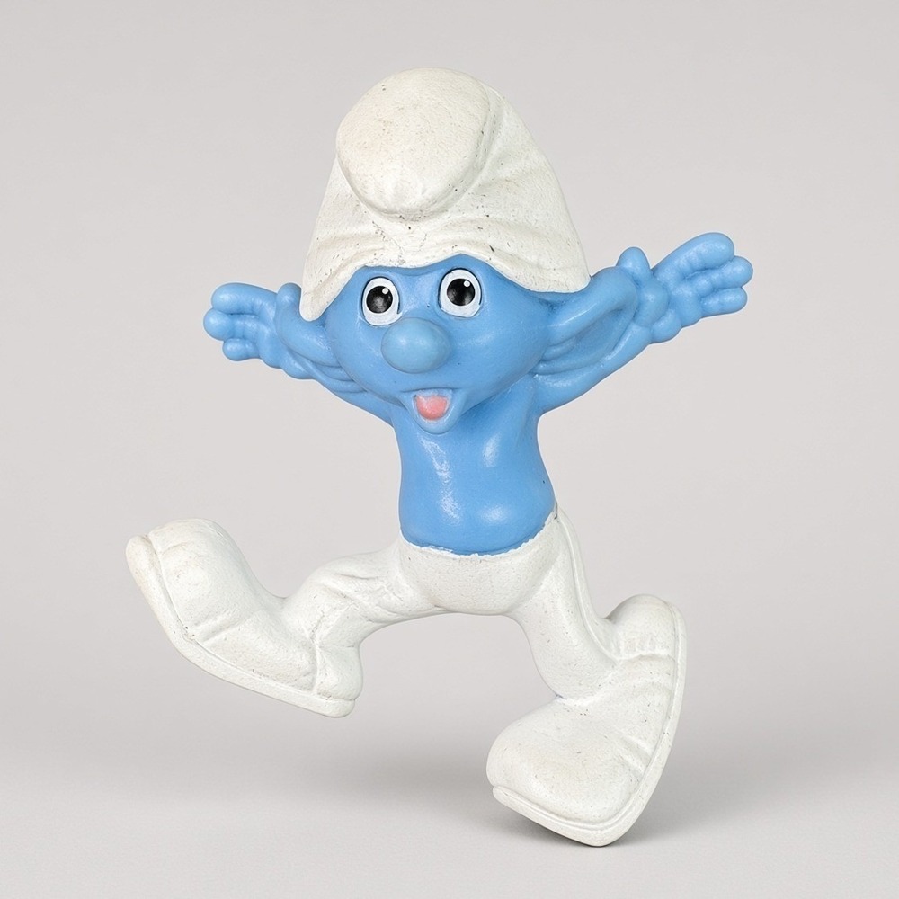 Vintage Clumsy Smurf PVC Figure Peyo 80s Cartoon Toy Blue White Stumbling Pose